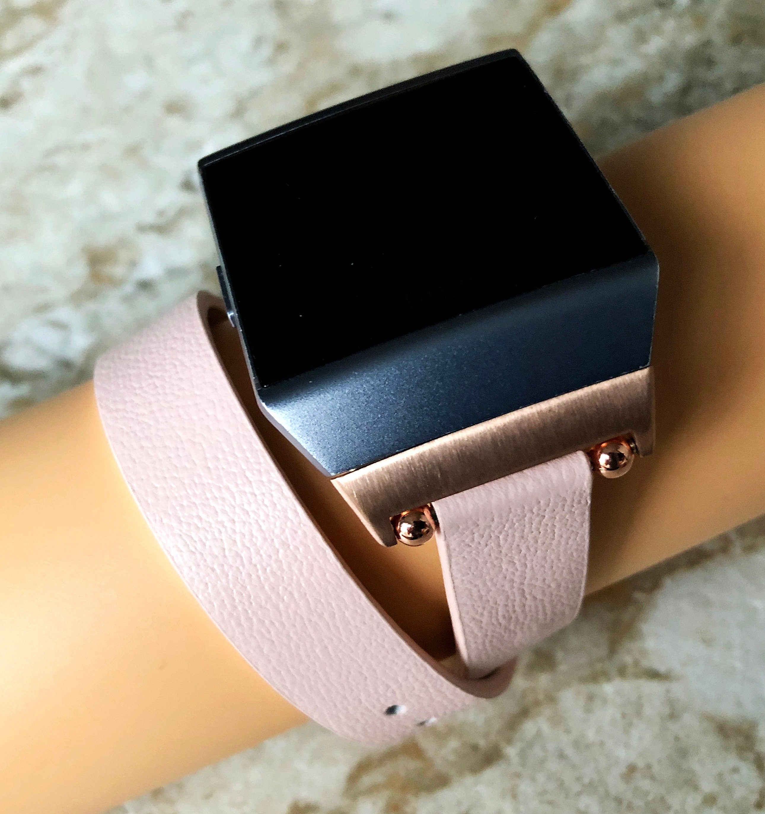 Fitbit Ionic Pink Soft Band for Double Wrap Around Wrist Eco Vegan Leather Watch Strap Twice Bracelet SB in Silver Rose Gold Black Finish
